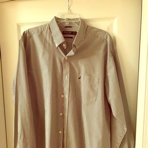Nautica lightly worn blue striped dress shirt. XL